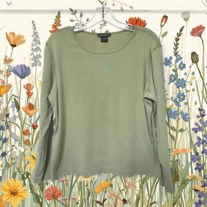 ⭐️ 3/35 EDDIE Bauer Women’s 100% Cotton Crew Neck Shirt in Celery Green Large